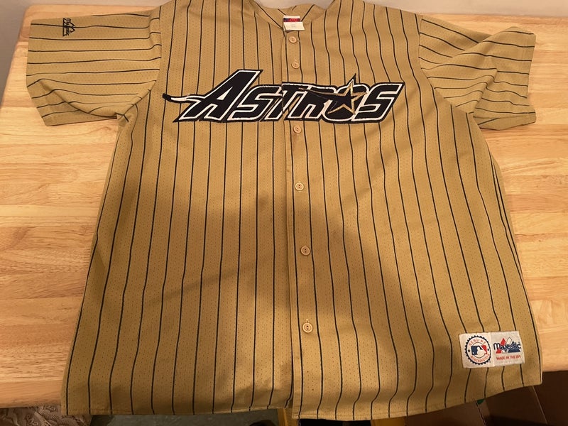 90’s Vintage Gold Pinstripe Houston Astros Majestic Jersey Size XXL