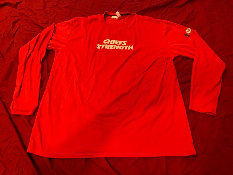 Kansas City “Chiefs Strength” Team Issued Used Locker Room Red Adult XXL  Long Sleeve Shirt