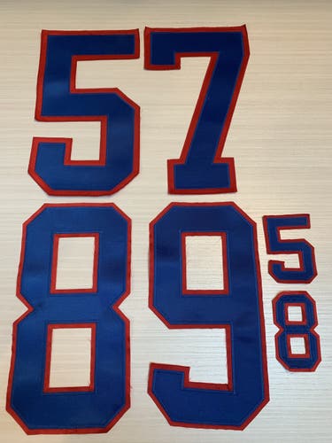 Hockey Numbers Lot - Ice Hockey Team Jersey #s Blue on Red 5.7.8.9