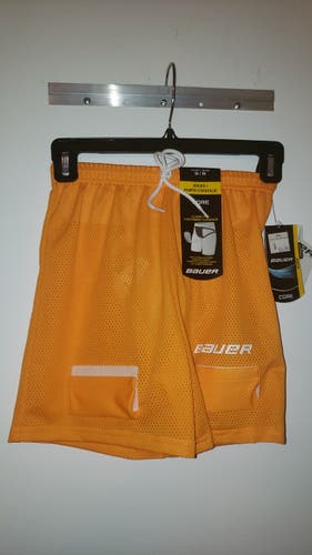 New Yellow Mesh Hockey Shorts with Velcro Tabs for Socks and Cup