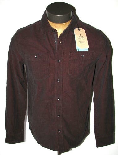 NEW Prana Dooley Men's Maroon Organic Cotton Long-Sleeve Shirt ~ Size Small ~NWT