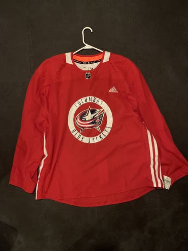 Red Columbus Blue Jackets Adidas Practice Hockey Jersey Size 58 Pro Stock MIC