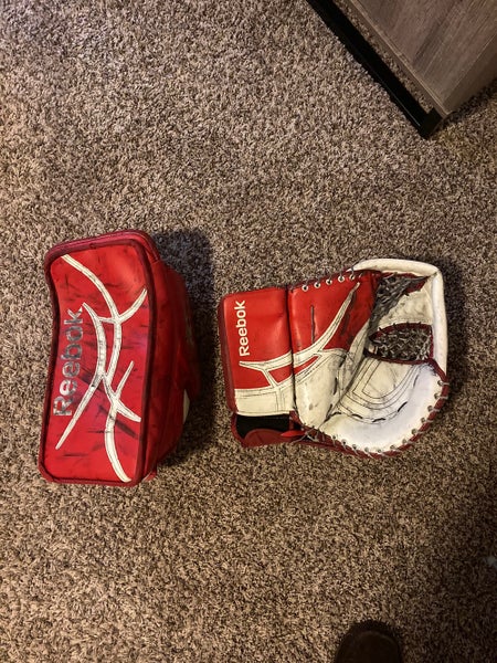 Red Senior Used Reebok Regular Hockey Goalie Glove and Blocker