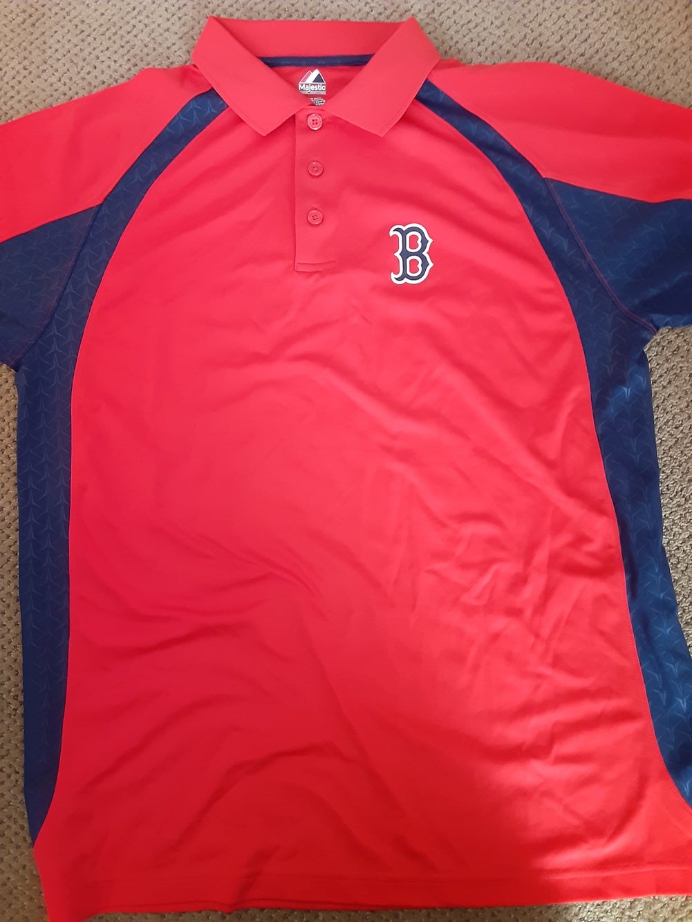 Boston Red Sox Polo Shirt Mens L Majestic Short Sleeve MLB Red Adult  Baseball