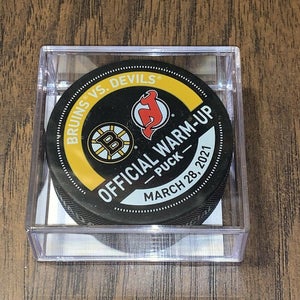 Boston Bruins vs New Jersey Devils March 28, 2021 Warm-Up Game Used Puck