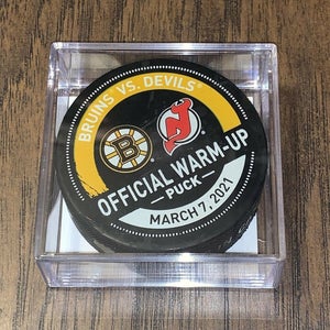 Boston Bruins vs New Jersey Devils March 7, 2021 Warm-Up Game Used Puck