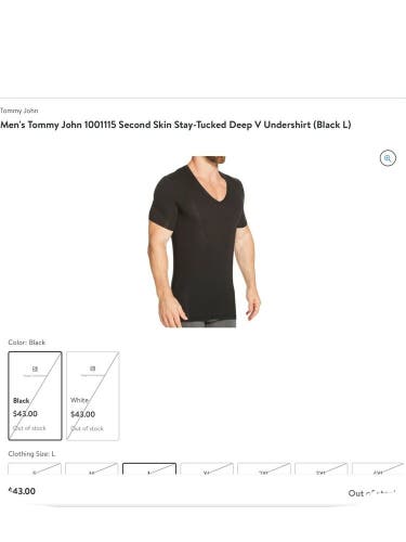 Tommy John Mens size Xl V Neck SSHighV 2.0 T-shirt Black New box M