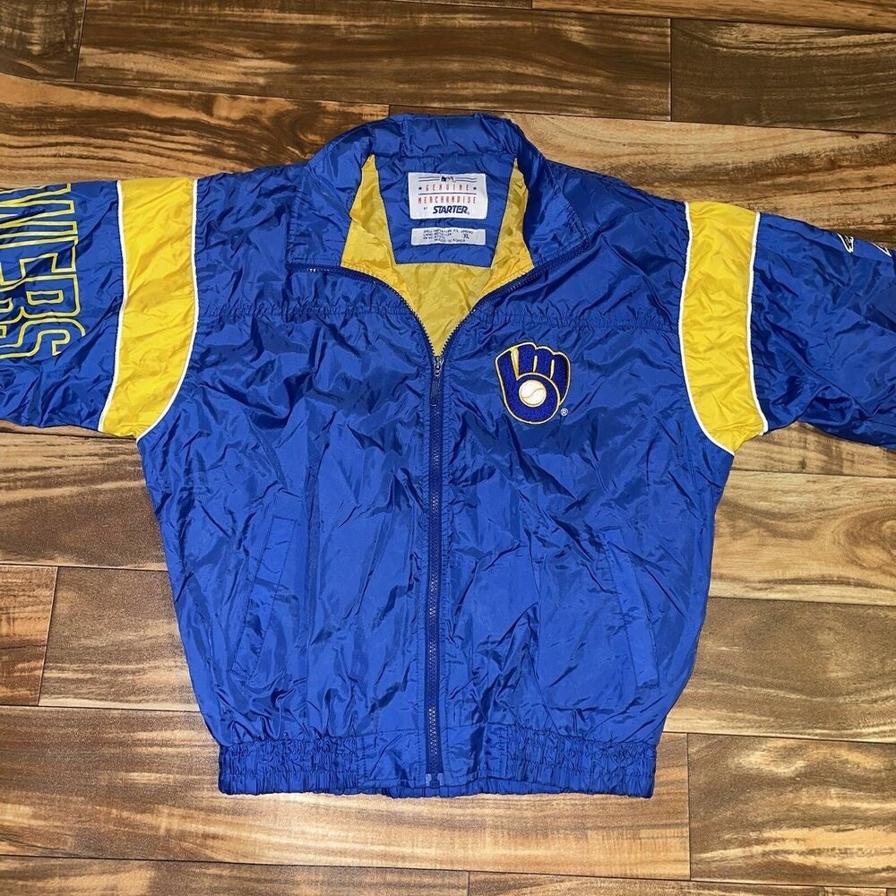 Milwaukee Brewers Vintage Style Starter 1/2 Zip Dugout Jacket size  Men's Large