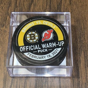 Boston Bruins vs New Jersey Devils February 18, 2021 Warm-Up Game Used Puck