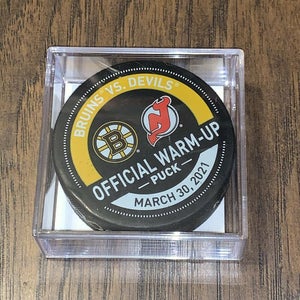 Boston Bruins vs New Jersey Devils March 30, 2021 Warm-Up Game Used Puck