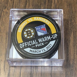 Boston Bruins vs New York Rangers March 13, 2021 Warm-Up Game Used Puck