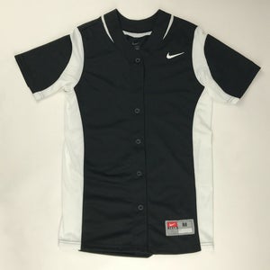 Nike Vapor Full-Button Softball Jersey Women's Small Black 630600 White Shirt