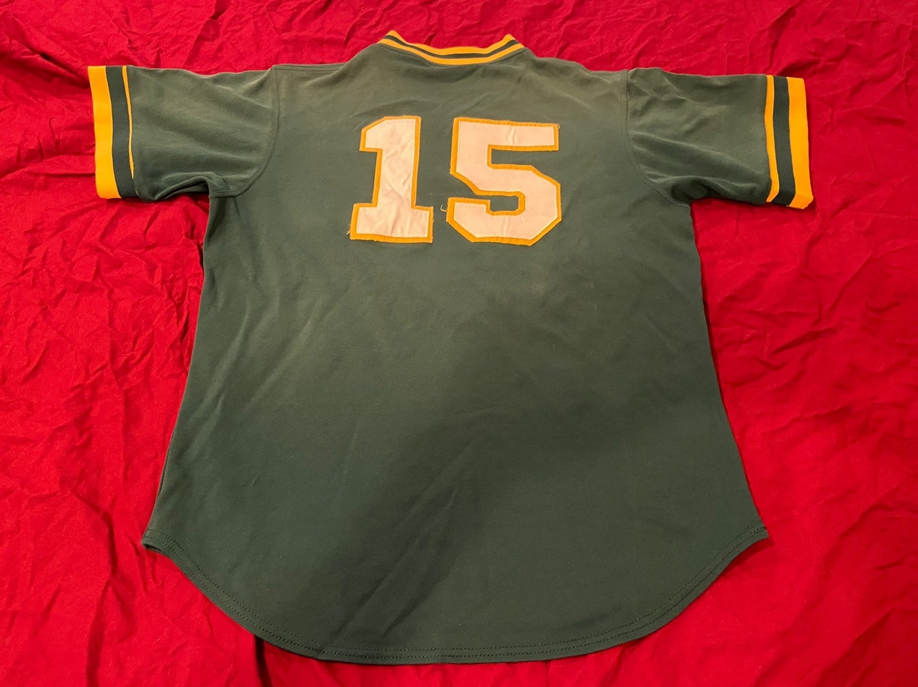 MLB 1980's Oakland A's #15 Majestic Game Used / Worn Batting Practice  Baseball Jersey