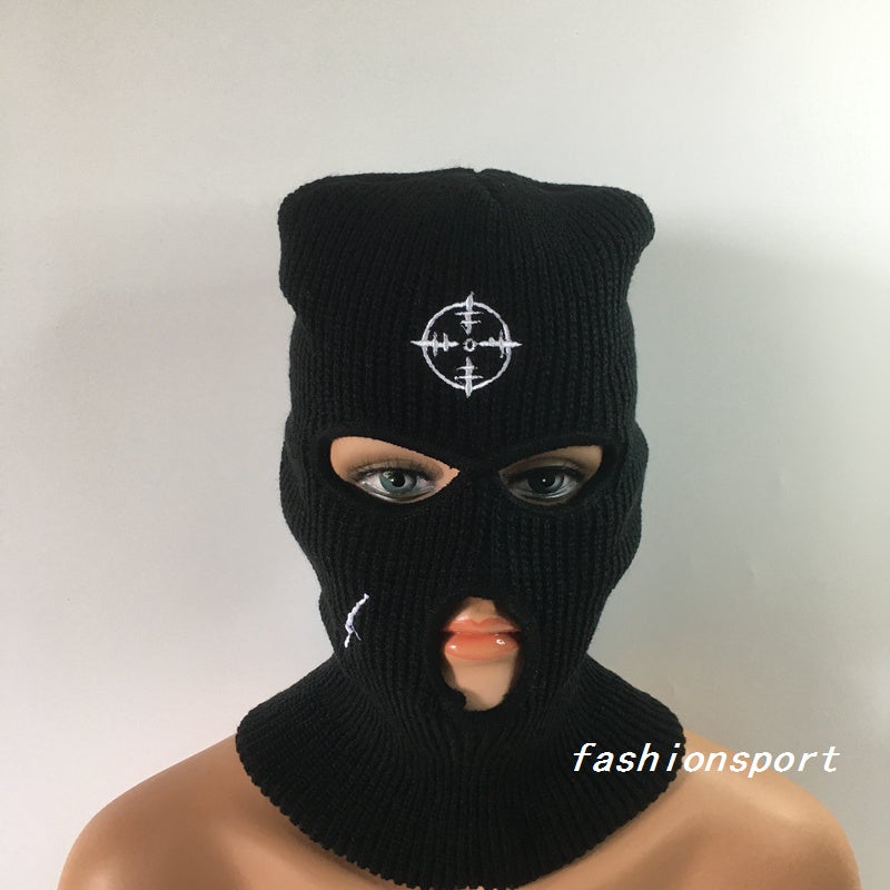 New Street Hip Hop Embroidered Ski Hat Ski Mask Balaclava In Black