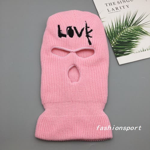 New Street Hip Hop Embroidered Ski Hat Ski Mask Balaclava In Pink