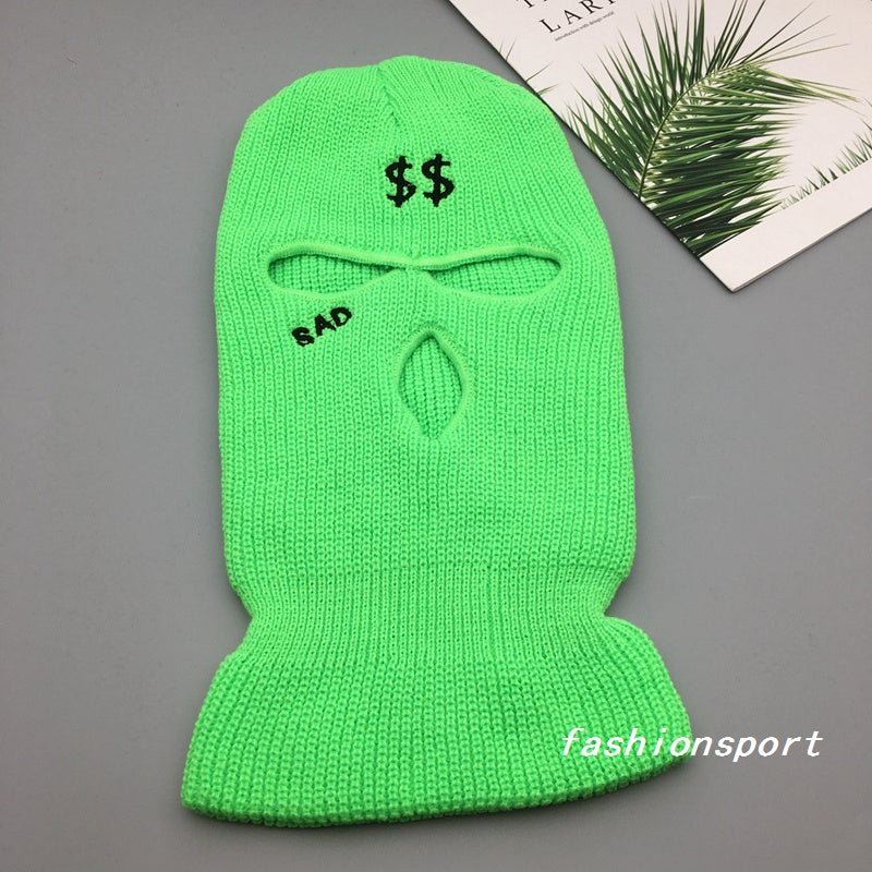 New Street Hip Hop Embroidered Ski Hat Ski Mask Balaclava In Green