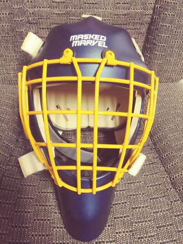 Masked Marvel Bandit Goalie Mask Junior New Navy w/ Gold Cage