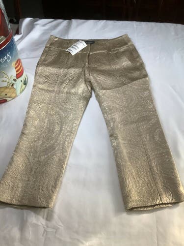 Bebe Slim Sash Crop Gold Foil Fancy Dress Pants ladies size 2 $119 Retail box e