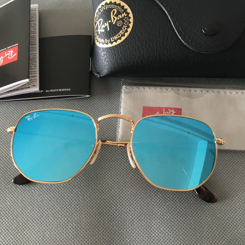 Ray-Ban 3548N Hexagonal  Classic Blue Sunglasses with Case - UV Protection Unisex