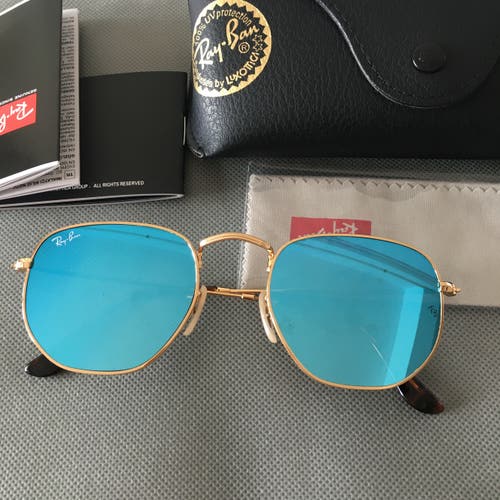 Ray-Ban 3548N Hexagonal Classic Blue Sunglasses with Case - UV Protection Unisex