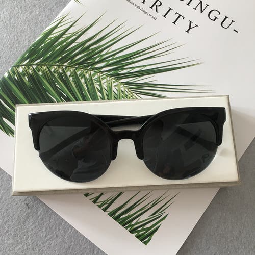 Sunglasses Unisex New Adult One Size Fits All Black Half Frame Black Cat Eyes Lens Sunglasses
