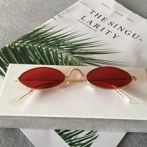 Punk Gold Frame Red Oval Lens Sunglasses Unisex New Adult One Size Fits All