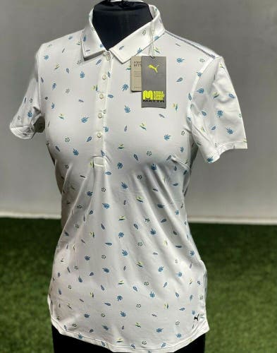 Puma Women's 2022 MATTR Tropics Golf Polo Shirt Top White Small S New #43235