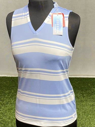 Puma Womens V Stripe Sleeveless Golf Polo Shirt Top Serenity Blue Small S #43235