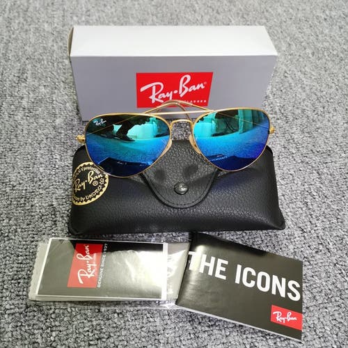 Ray-Ban Aviator Sunglasses with Case - Gold Frame and blue Lens