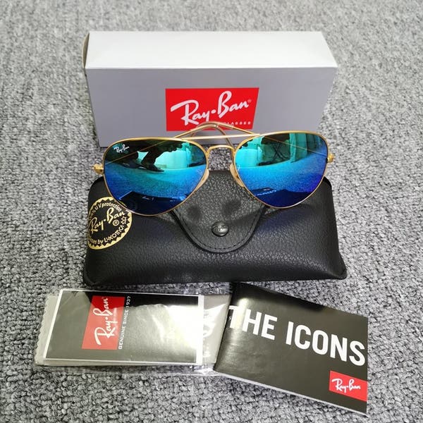 Ray-Ban Aviator Sunglasses with Case - Gold Frame and Blue  display picture 2