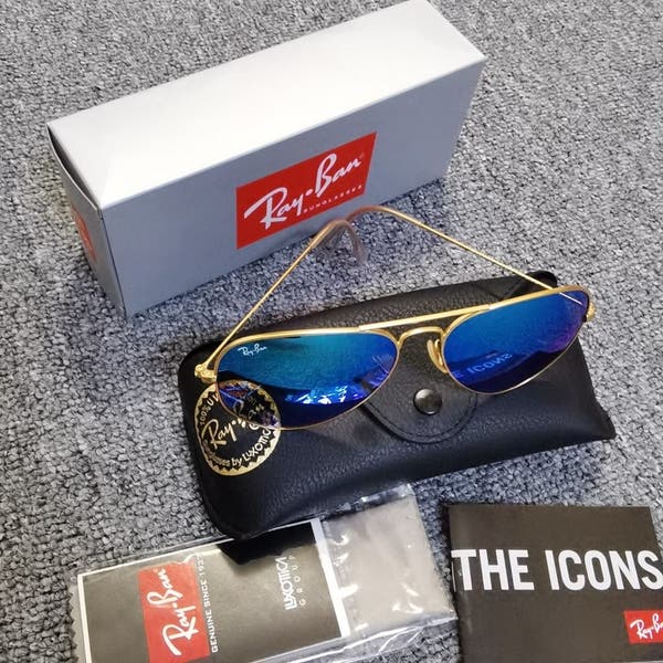 Ray-Ban Gold Aviator Sunglasses with Blue Mirror Lenses with Case Ray-Ban Aviator Flash Matte Gold Sunglasses w/Blue Mirror  main image 4