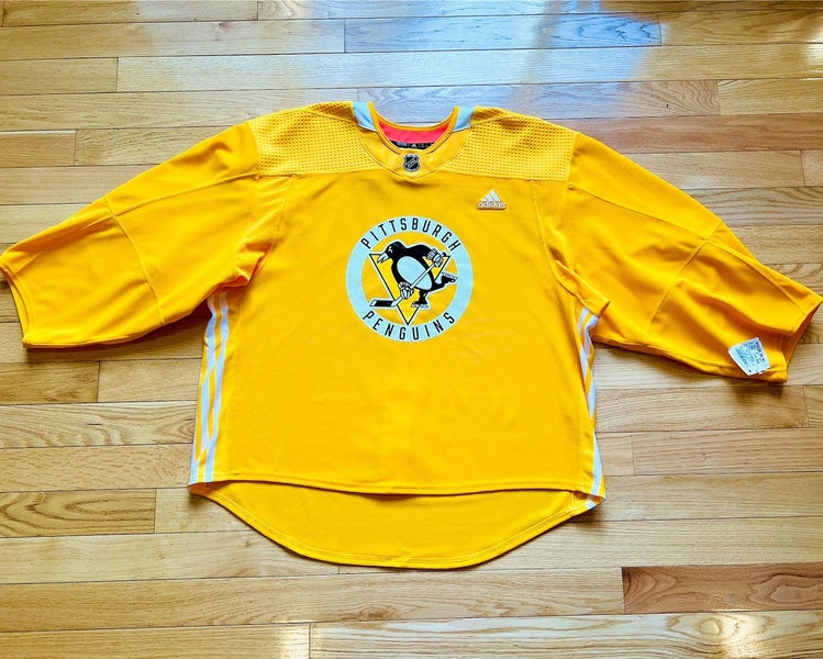 Pittsburg Penguins MIC Goalie Cut Adidas Pro Stock Jersey Yellow Size 60G NWT