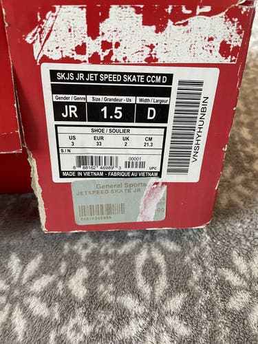 Junior CCM Jet speed Regular Width  Size 1.5 Hockey Skates