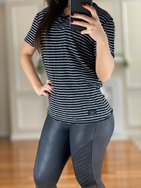 Express Slub V-Neck Tee Short Sleeve Stripe Black White Women's Size Large
