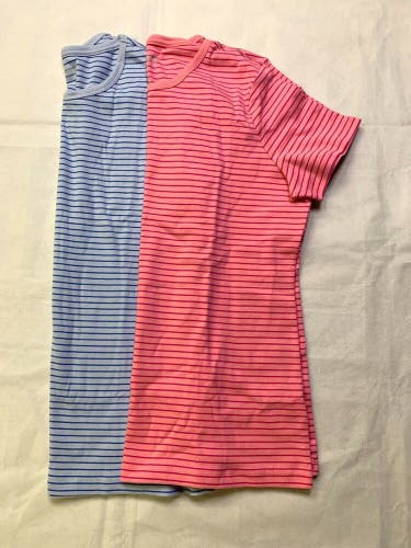 Lands' End Ribbed Striped Short Sleeve Crew Neck Top Womens L XL 488375