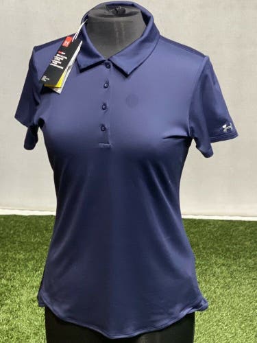 Under Armour Women's Leader Solid Golf Polo Shirt Navy Medium (M) NWT #62646