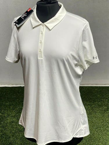 Under Armour Women's Leader Solid Golf Polo Shirt White X-Large XL New #62649