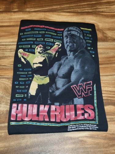 Vintage RARE 1990 Hulk Hogan Rules WWF Wrestling T Shrit Sz L(See Measurements)