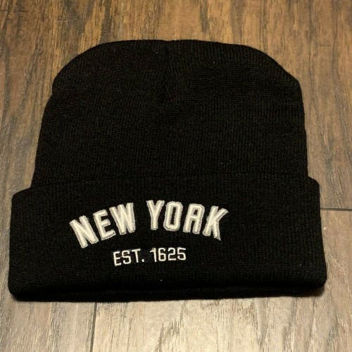 New York Established 1625 Black Embroidered Cuffed Winter Beanie Hat
