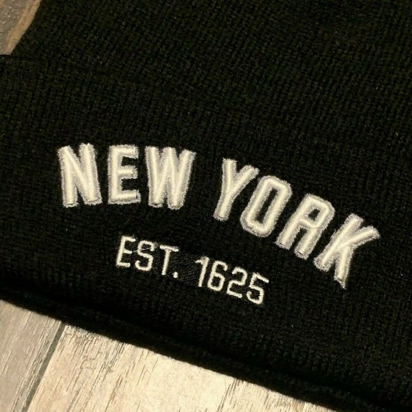 New York Established 1625 Black Embroidered Cuffed Winter Beanie Hat