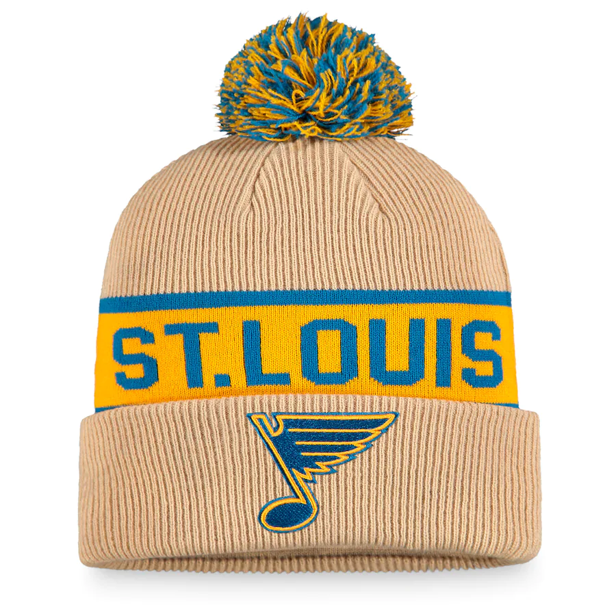Men's St. Louis Blues Fanatics Branded Blue/Gold True Classic Retro Cuffed  Knit Hat with Pom