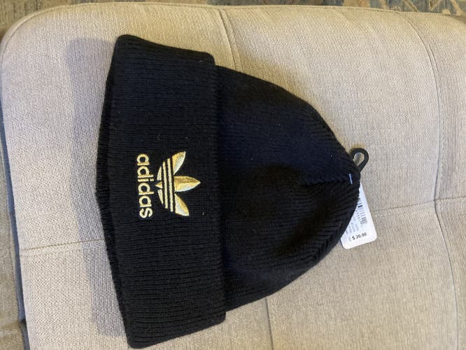 New Adidas Beanie Hat with gold logo -adult size