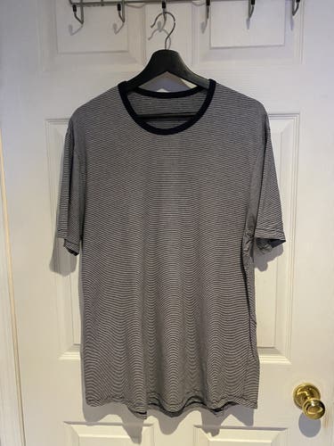 White & Navy Blue Striped XL Lululemon Shirt