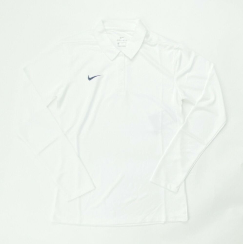 Nike Dry Stock Long Sleeve 3 Button Polo Shirt Women's Small White 908427