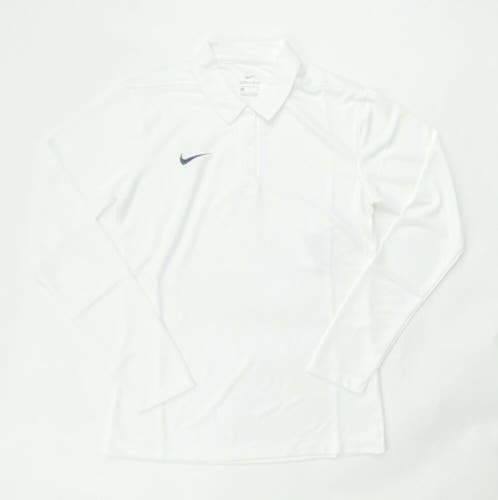 Nike Dry Stock Long Sleeve 3 Button Polo Shirt Women's Small White 908427