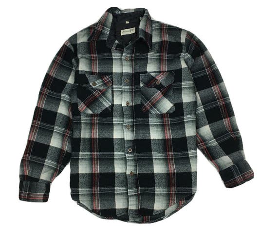 Vintage St John's Bay Button Up Shadow Plaid Flannel Shirt Black/Red (M)
