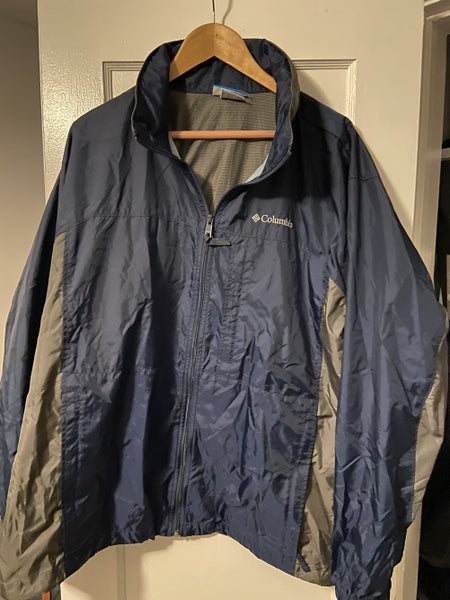 COLUMBIA WINDBREAKER WITH HOOD MENS XL NAVY YELLLOW GRAY 海外 即決-