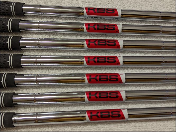 KBS Tour 80 Gram Regular Flex Steel .370 Tip Iron Shafts 5-GW With Grips