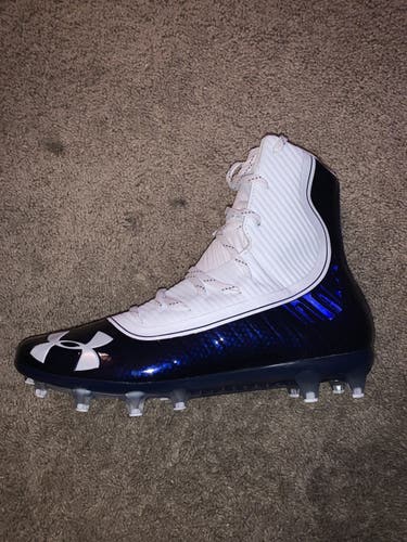 New White/ Navy UA Highlight MC Lacrosse Cleats Size 10
