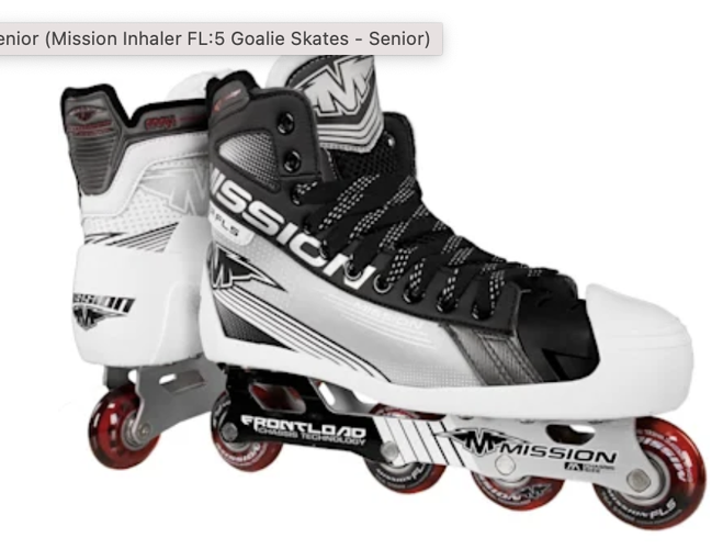 New Mission FL5 Senior Roller Goalie Skates Size 10